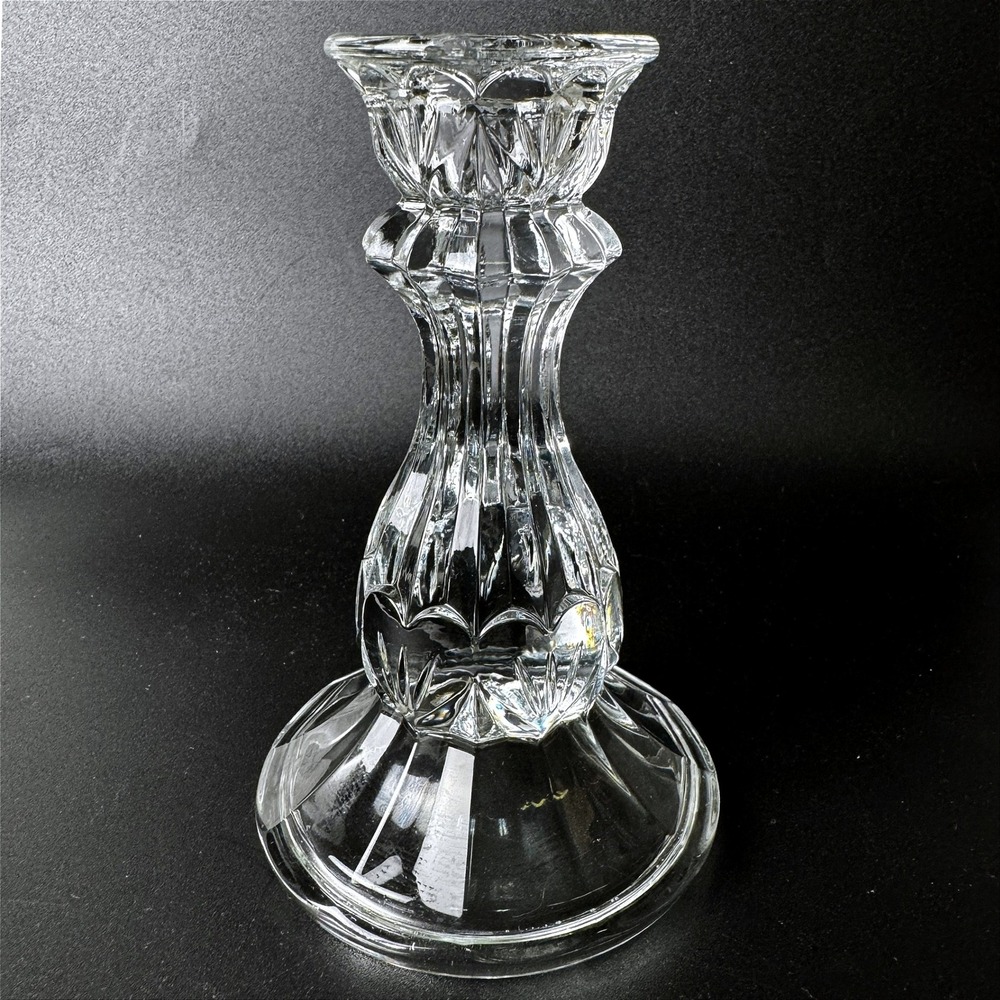 Vintage Clear Pressed Glass Taper Candlestick Holder Ribbed Baluster Timeless